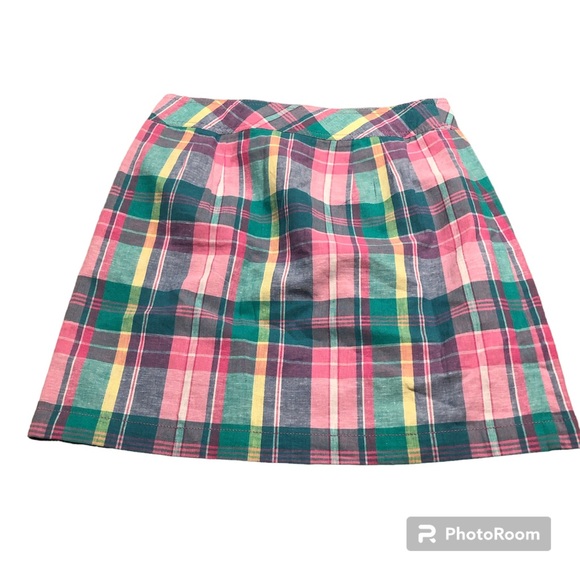Talbots Madras Plaid Linen Blend Skirt 2P Petite Pinks Greens A-Line NWT - Picture 2 of 5